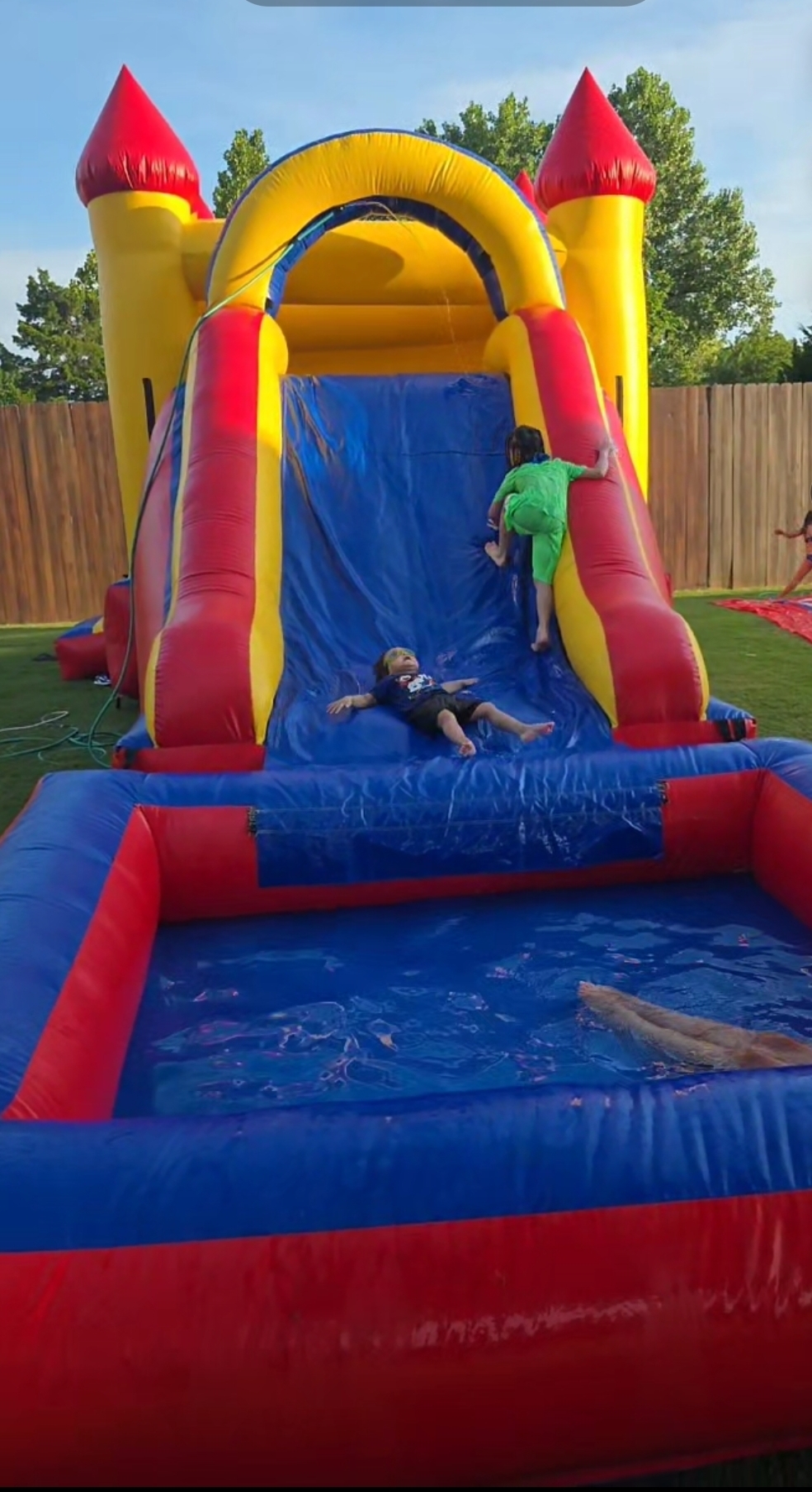 Inflatable bounce house setup